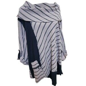 Ali Miles Striped Cowl Neck Lagenlook Asymmetrical Top Size 2X Roll Tab Sleeves